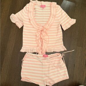 Edikted Peach and White Striped Knit Top